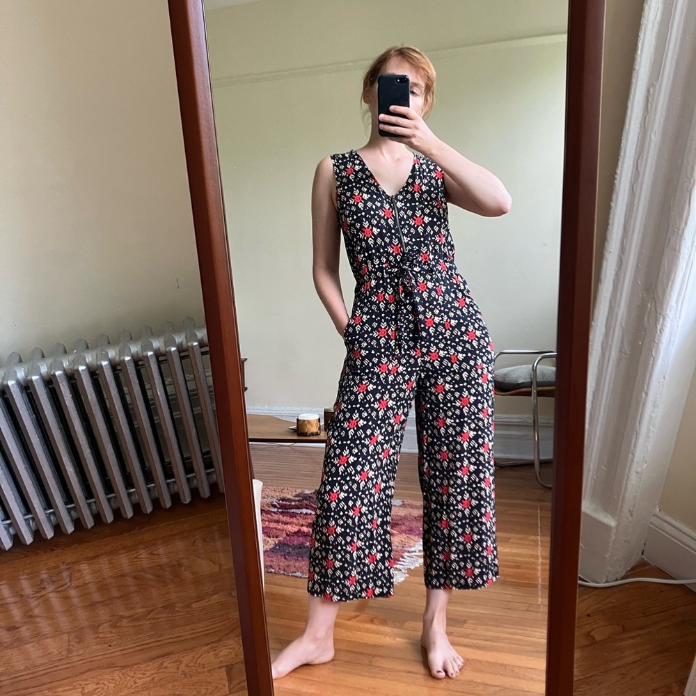 Whistles printed zip front jumpsuit in size 00